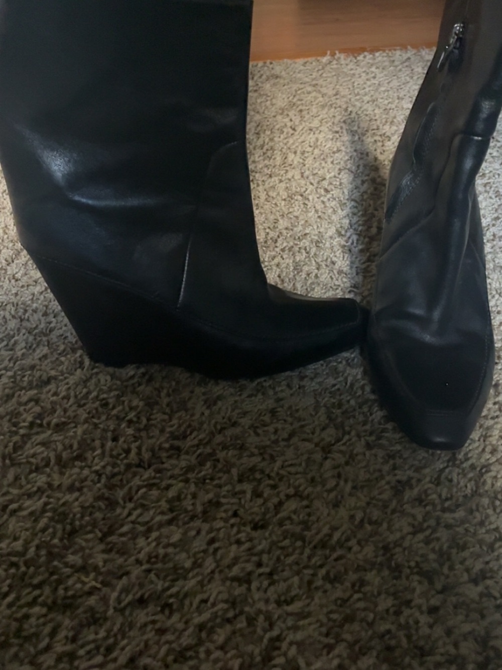 Alexander Wang Black Leather Wedge Knee Boots